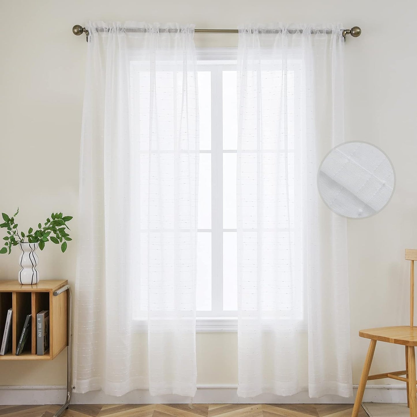 Joydeco White Sheer Curtains 63 Inch Length 2 Panels Set, Rod Pocket Long Sheer Curtains for Window Bedroom Living Room, Lightweight Semi Drape Panels for Yard Patio (54X63 Inch, off White)  Joydeco Solid Color-White 54W X 84L Inch X 2 Panels 