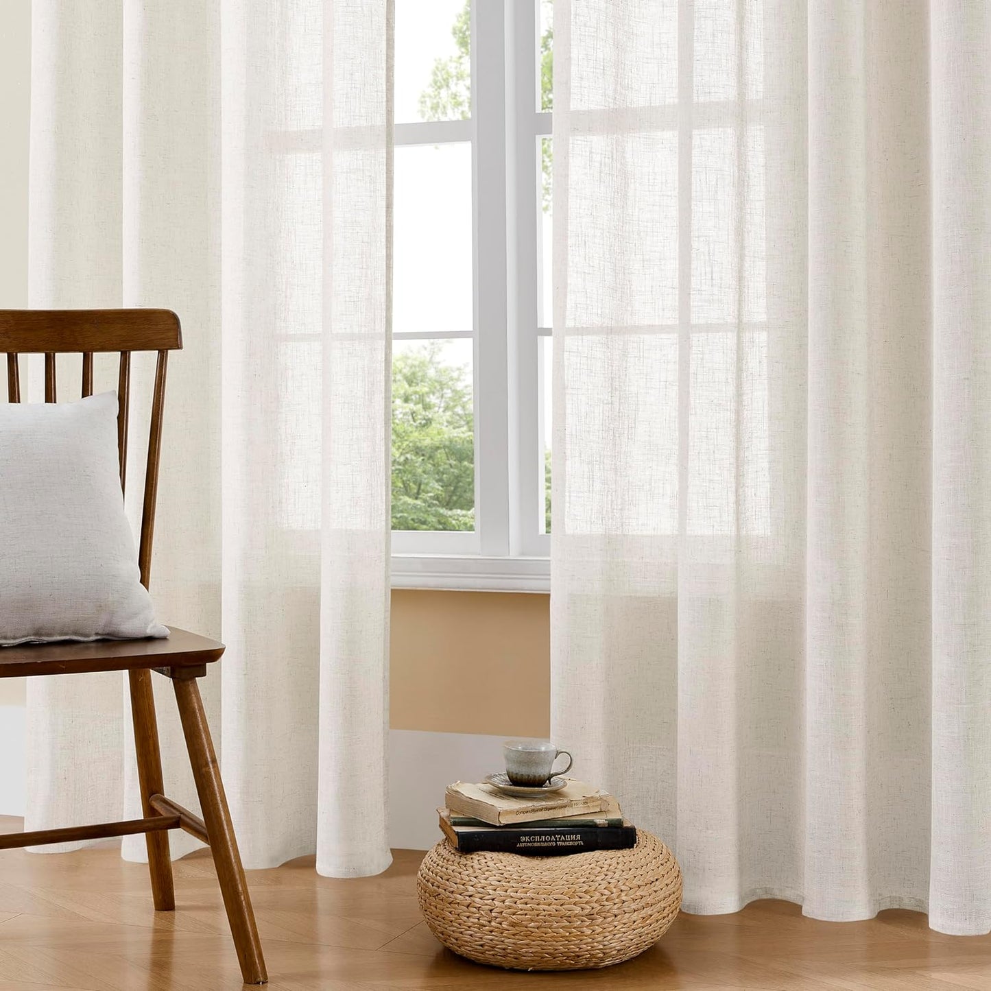 Joydeco Linen Curtains for Living Room,Semi-Sheer Curtains 108 Inches Long,Living Room Curtains 2 Panel Sets,White Curtains Pinch Pleated Curtains & Drapes(W52 X L108 Inch, Off-White)  Joydeco Off-White 52W X 84L Inch X 2 Panels 