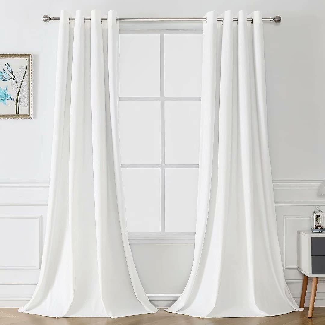 Victree Velvet Curtains for Bedroom, Blackout Curtains 52 X 84 Inch Length - Room Darkening Sun Light Blocking Grommet Window Drapes for Living Room, 2 Panels, Navy  Victree Bleach White 52 X 108 Inches 