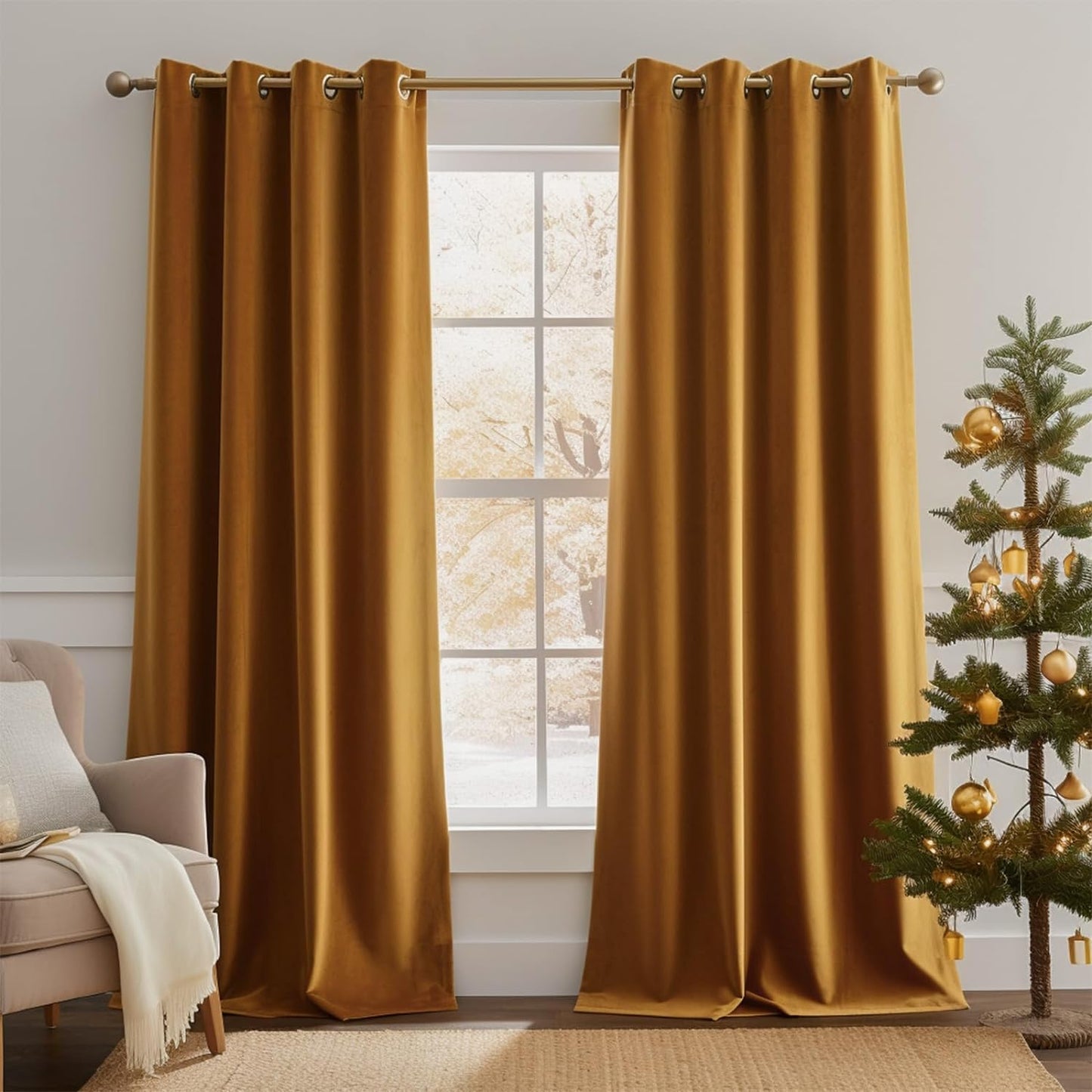 Lazzzy Velvet Blackout Curtains Brown Thermal Insulated Curtains 84 Room Darkening Window Drapes Super Soft Luxury Curtains for Living Room Bedroom Rod Pocket 2 Panels 84 Inch Long Gold Brown  TOPICK *Grommet | Gold Brown W52 X L90 