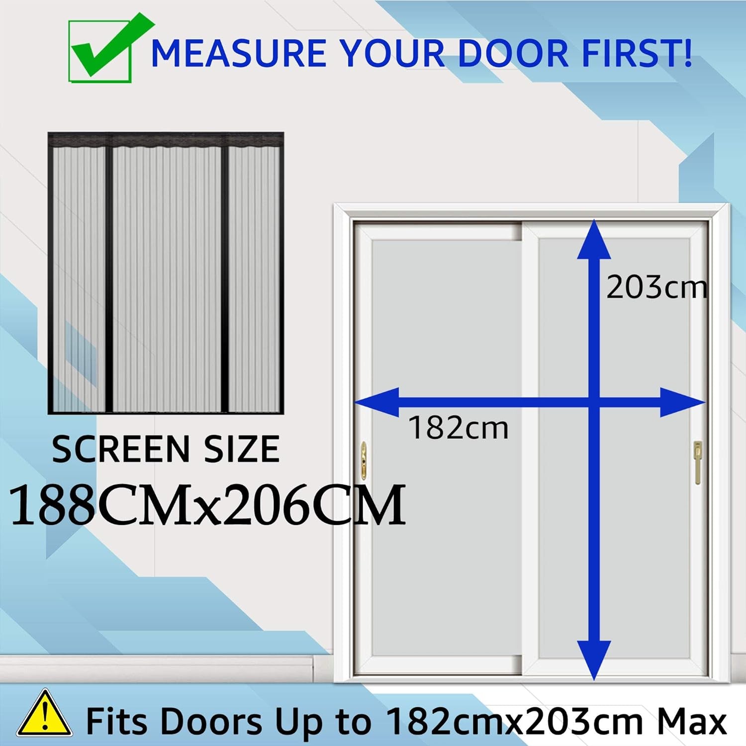 Thefitlife Double Door Magnetic Screen - Mesh Curtain with Full Frame Hook & Loop Powerful Magnets, Snap Shut Automatically for Patio, Sliding or Large Door, Black Fits Doors up to 72''X80'' Max  TheFitLife   