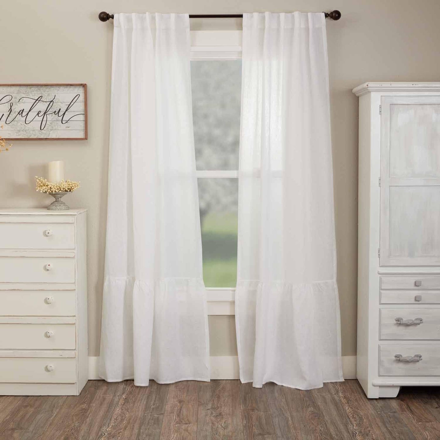 Piper Classics Provincial Linen White Ruffled Panel Curtains, Set of 2 Panels, 84" Long X 40" W, 100% Linen Drapes  Piper Classics 96" Panel Set  
