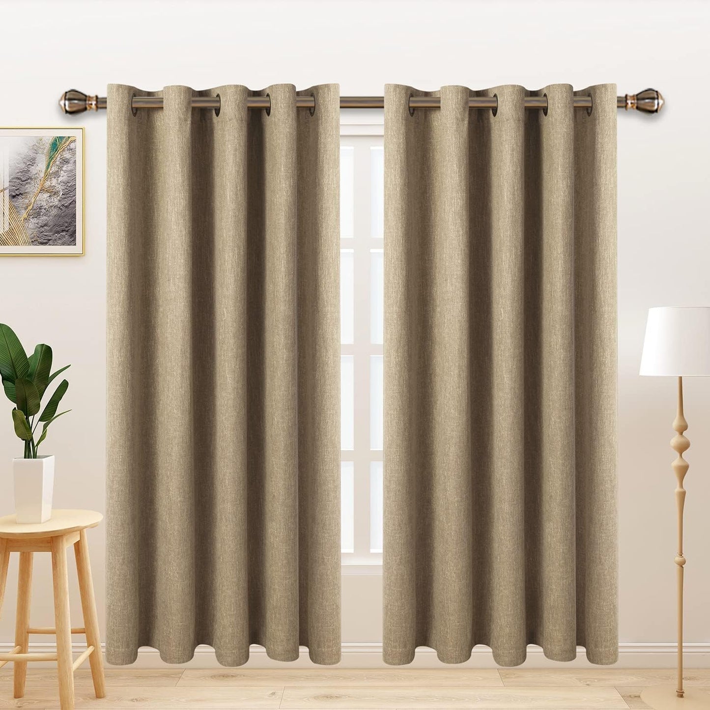 LORDTEX Linen Look Textured Blackout Curtains with Thermal Insulated Liner - Heavy Thick Grommet Window Drapes for Bedroom, 50 X 84 Inches, Ivory, Set of 2 Panels  LORDTEX Tan 70 X 84 Inches 
