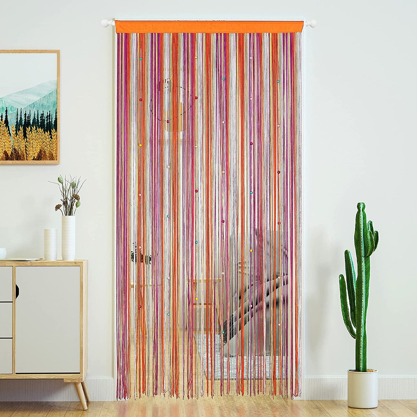 Yaoyue Beaded Curtain Door String Curtains for Doorway Tassels Beads Hanging Fringe Hippie Room Divider Window Hallway Entrance Wall Closet Bedroom Privacy Decor (39×79In/100×200Cm, Light Coffee)  YaoYue Rainbow 100×200Cm 