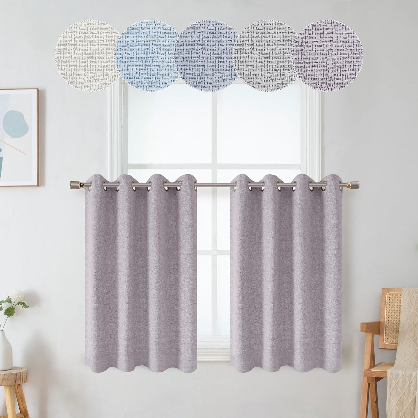 OWENIE Luke Black Out Curtains 63 Inch Long 2 Panels for Bedroom, Geometric Printed Completely Blackout Room Darkening Curtains, Grommet Thermal Insulated Living Room Curtain, 2 PCS, Each 42Wx63L Inch  OWENIE Purple 42"W X 36"L | 2 Pcs 