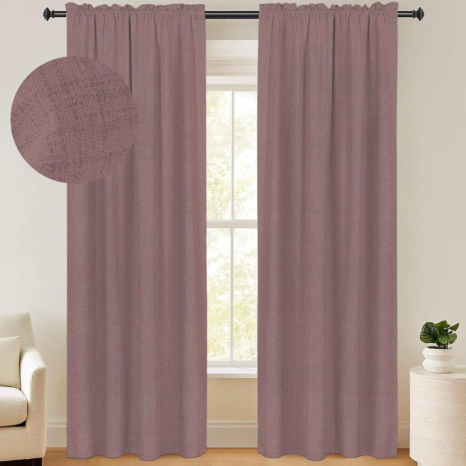 100% Blackout Shield Linen Blackout Curtains 96 Inches Long 2 Panels Set, Blackout Curtains for Bedroom/Living Room, Thermal Insulated Rod Pocket Window Curtains & Drapes, 50W X 96L, Oatmeal  100% Blackout Shield 21 Light Coral 50''W X 72''L 