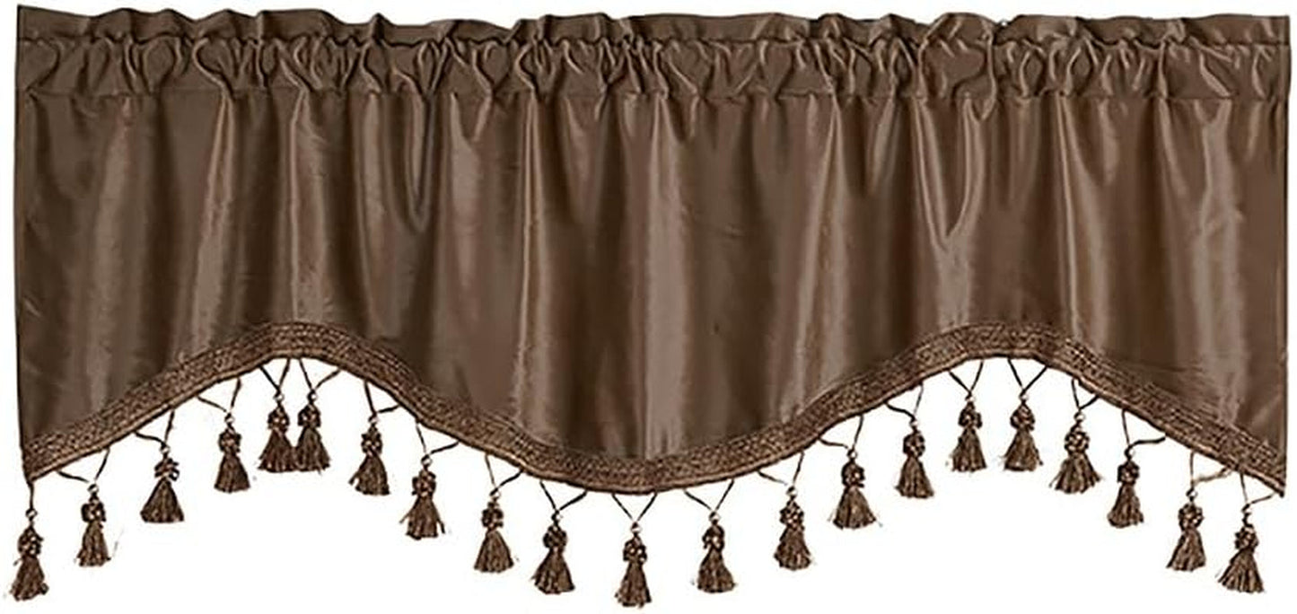 52" X 18" Scalloped Valance Curtains - Solid Colour Chenille Curtains Matching with Tassels for Living Room,Kitchen,Bedroom and Dormitory (Beige, 52W X 18L)