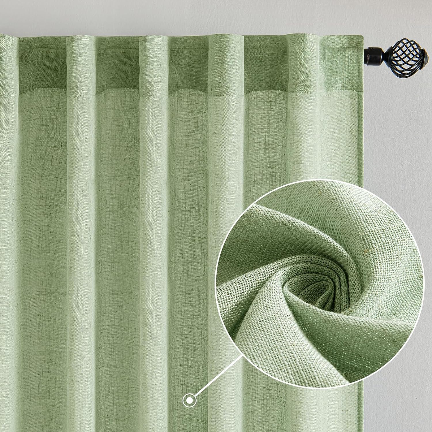 MIULEE Sage Green Linen Curtains 84 Inch Length for Bedroom Living Room Soft Linen Textured Window Drapes Semi Sheer Light Filtering Back Tab Rod Pocket 2 Panels Bundle Pinch Pleated Curtains 2 Panels  MIULEE   