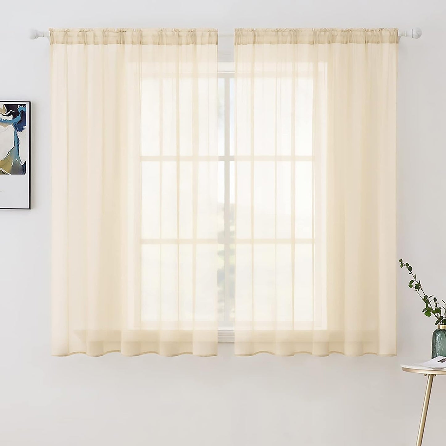 MIULEE White Sheer Curtains 96 Inches Long Window Curtains 2 Panels Solid Color Elegant Window Voile Panels/Drapes/Treatment for Bedroom Living Room (54 X 96 Inches White)  MIULEE Cream Beige 54''W X 45''L 