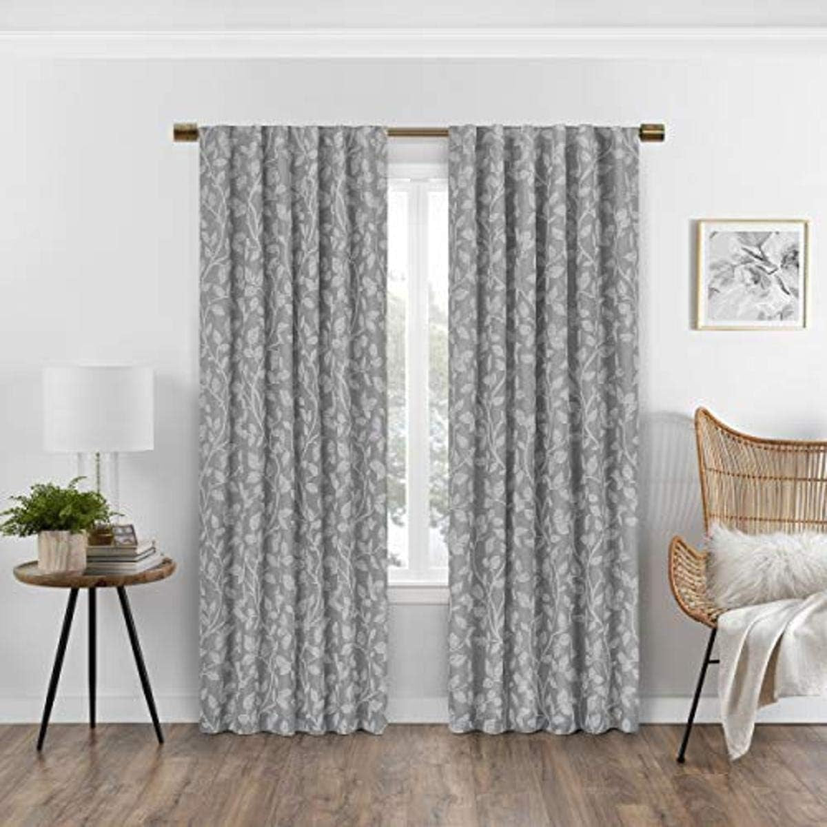 Eclipse Nora Botanical Rod Pocket Curtains for Bedroom, Single Panel, 50 in X 63 In, White  Keeco Inc Grey 50 In X 84 In 