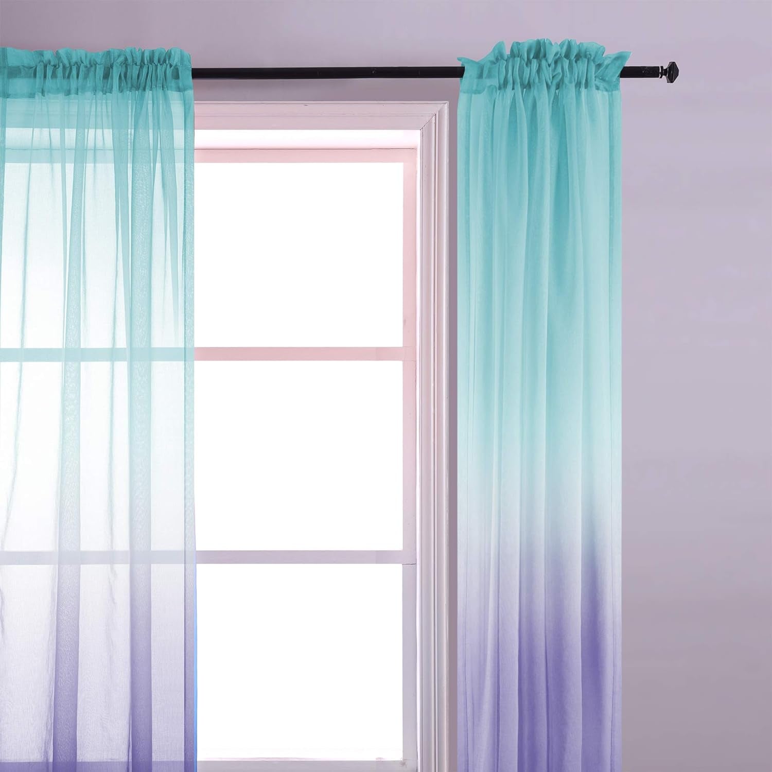 KOUFALL Kids Curtains 2 Panel Set for Bedroom Girls Room Mermaid Decor,Sheer Ombre Baby Curtains for Nursery,Purple and Teal,63 Inch Length  KOUFALL TEXTILE   
