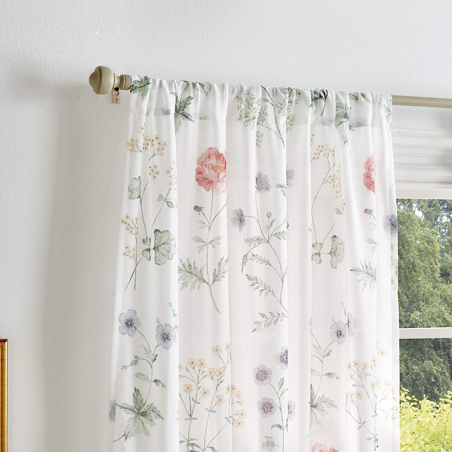 Martha Stewart Marthas Garden Floral Semi-Sheer Rod Pocket Window Curtain Single Panel, 84.00" X 50,00", Multi Color