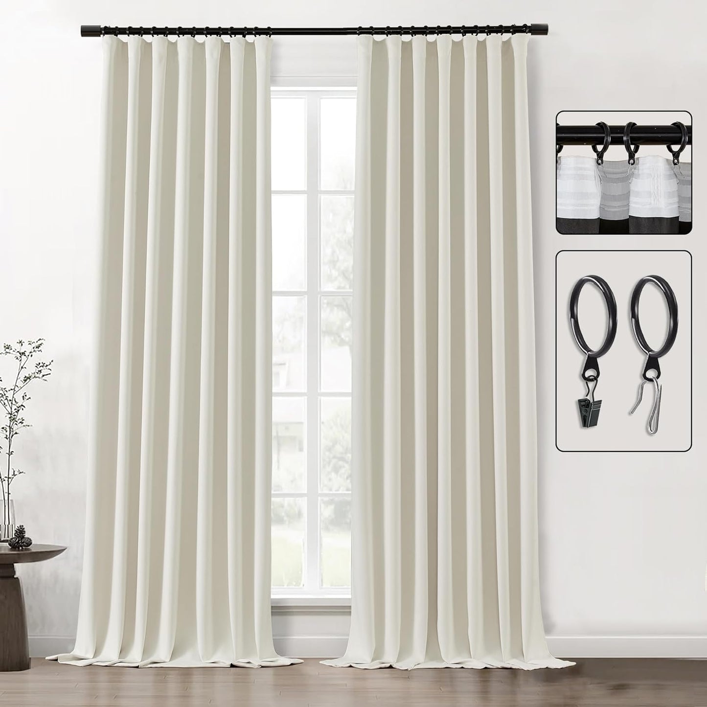SHINELAND Beige Room Darkening Curtains 105 Inches Long for Living Room Bedroom,Cortinas Para Cuarto Bloqueador De Luz,Thermal Insulated Back Tab Pleat Blackout Curtains for Sunroom Patio Door Indoor  SHINELAND Cream 2X(52"Wx102"L) 