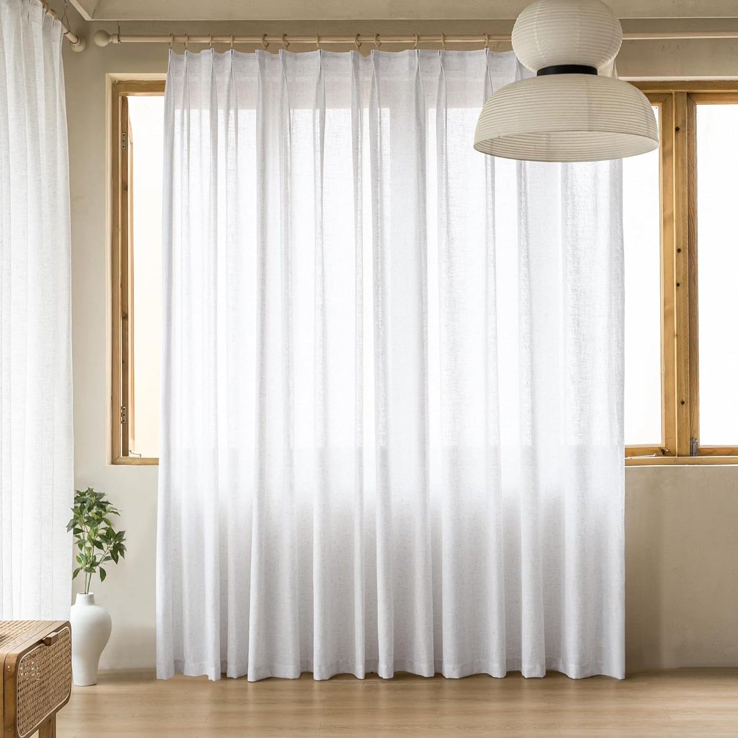MAIHER Extra Wide Pinch Pleated Drapes 108 Inches Long, Faux Linen Light Filtering Semi Sheer Curtains with Hooks for Living Room Bedroom, Natural Linen (1 Panel, 100 W X 108 L)  MAIHER Beige White 54X84 