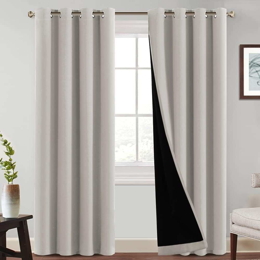 Princedeco 100% Blackout Curtains 84 Inches Long Pair of Energy Smart & Noise Blocking Out Drapes for Baby Room Window Thermal Insulated Guest Room Lined Window Dressing(Desert Sage, 52 Inches Wide)  PrinceDeco Sand Stone 52"W X84"L 