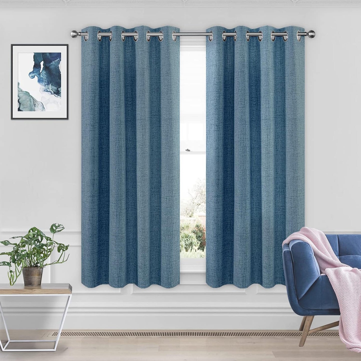 CUCRAF Full Blackout Window Curtains 84 Inches Long,Faux Linen Look Thermal Insulated Grommet Drapes Panels for Bedroom Living Room,Set of 2(52 X 84 Inches, Light Khaki)  CUCRAF Sky Blue 52 X 63 Inches 