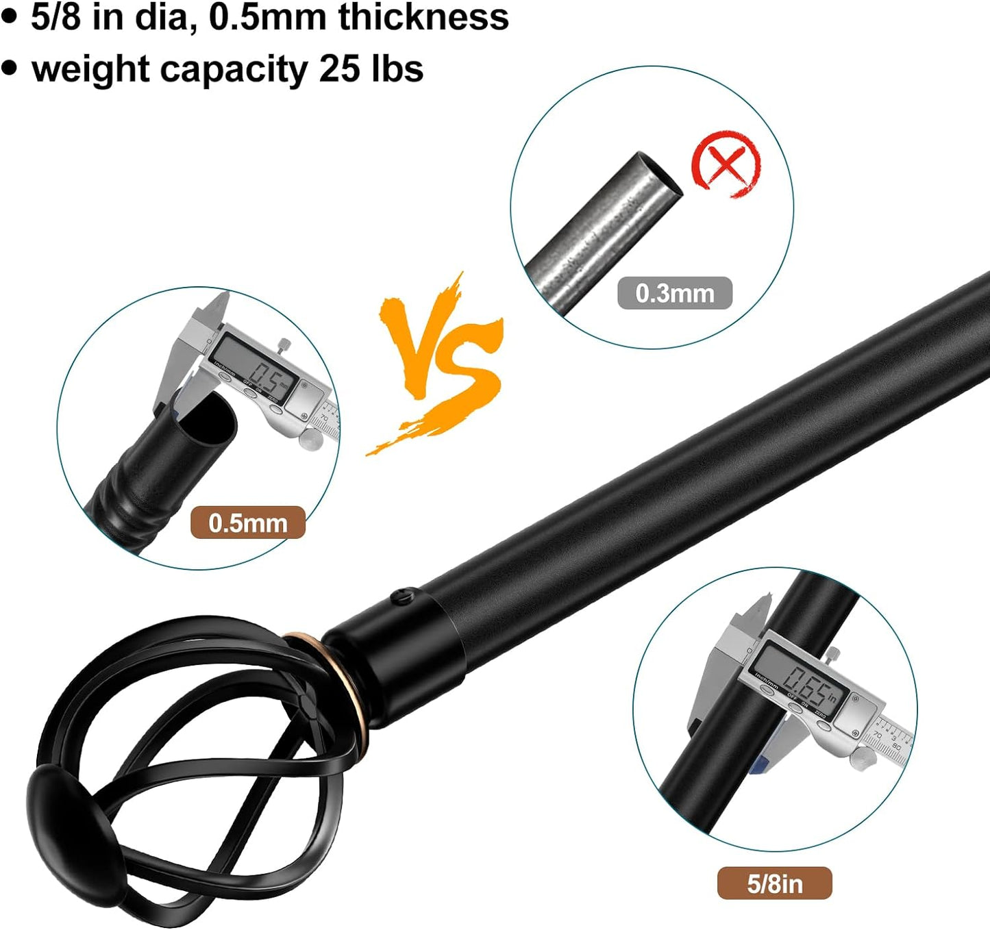 Curtain Rods for Windows 66 to 120 Inch, Heavy Duty Curtain Rod with Cage Finials, Adjustable Decorative Curtain Rods for Outdoor Patio, Sliding Glass Door, 5/8" Diameter - Black  GSBLUNIE   