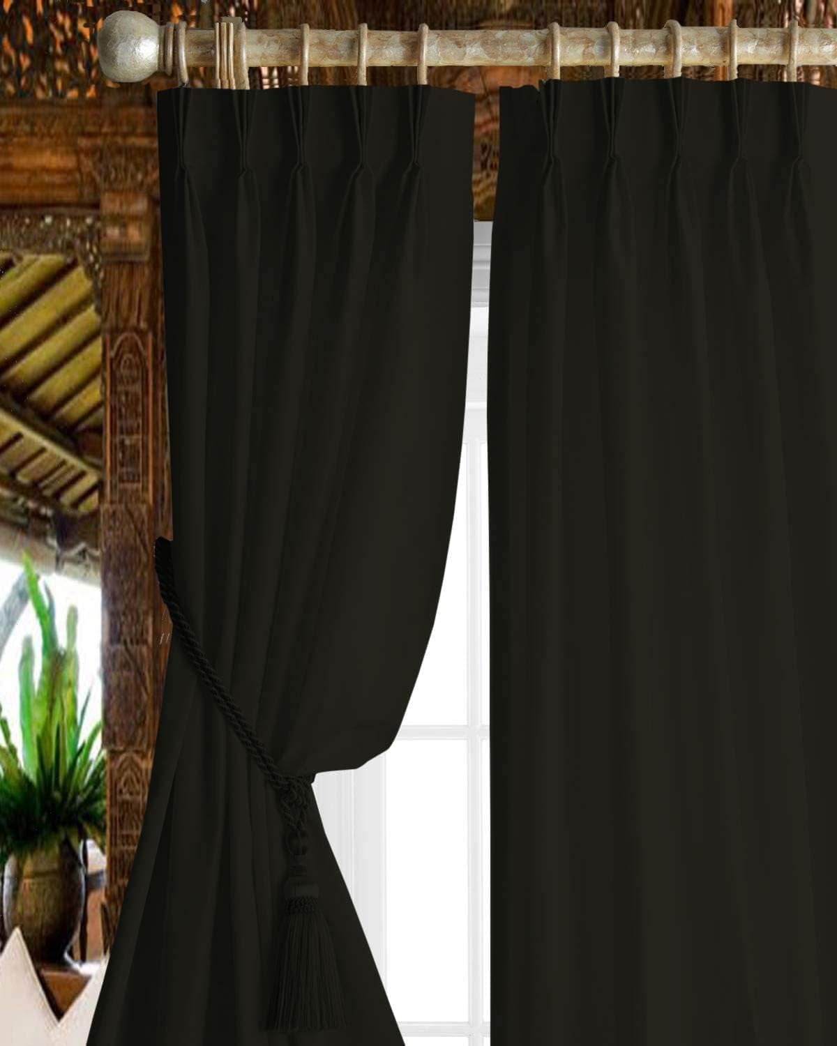 Magic Drapes Pinch Pleated Curtains Triple Pinch Pleat Drapes with Tiebacks & Hooks Blackout Thermal Room Darkening Window Curtains for Living Room, Bedroom, Hall W(26"+26") L45 (2 Panels, Royal Blue)  Magic Drapes Solid - Black 52"X 120" 