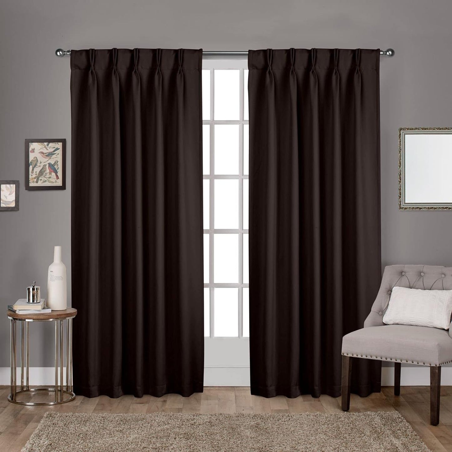 Exclusive Home Sateen Twill Woven Room Darkening Blackout Pinch Pleat/Hidden Tab Top Curtain Panel Pair, 108" Length, Vanilla  Exclusive Home Curtains Espresso 96" Length 