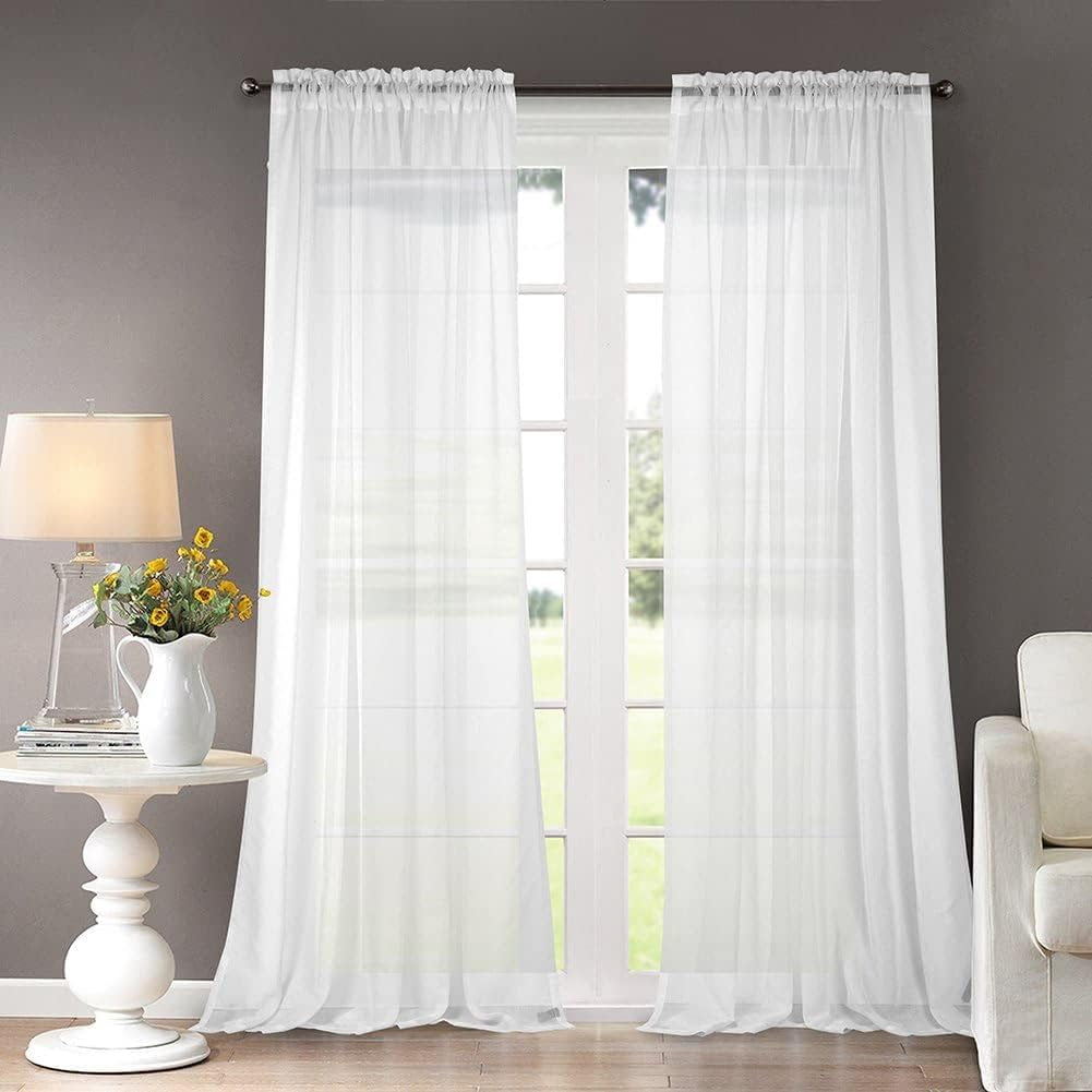 Dreaming Casa Solid Sheer Curtains White Rod Pocket Voile Draperies 96 Inches Long for Living Room 42" W X 96" L 2 Panels  Dreaming Casa White 2 X (52"W X 84"L) 