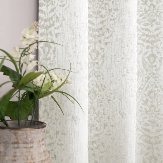Off White Curtains 84 Inches Long for Bedroom Grommet Tone on Tone Design 3D Jacquard Embossed Damask Moroccan Pattern 50% Blackout Drapes for Living Room 84 Inch Length 2 Panels Set Cream  MRS.NATURALL TEXTILE Griege 52X84 