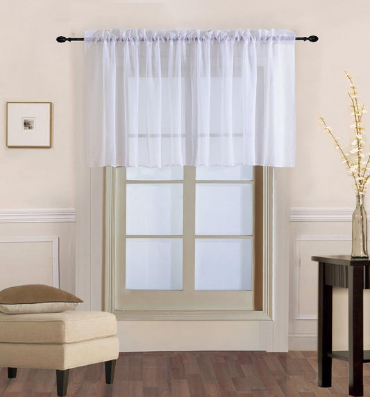 Elitehomeproducts EHP Luxury 1PC Sheer Voile Straight Valance (Fully Stitched) (54" X 14", White)