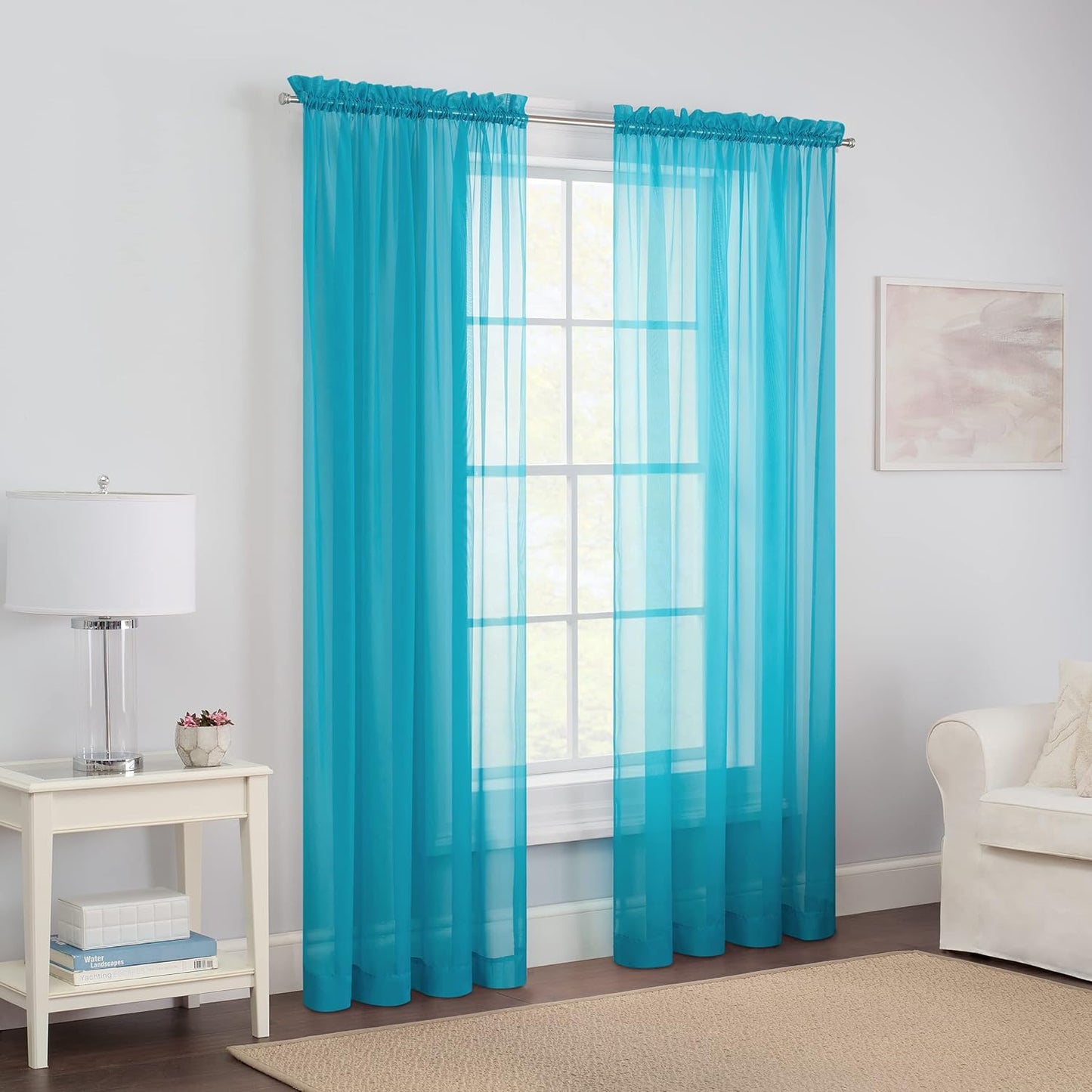Pairs to Go Victoria Voile Modern Sheer Rod Pocket Window Curtains for Living Room (2 Panels), 59 in X 95 In, White  Ellery Homestyles Turquoise Curtains 59 In X 84 In
