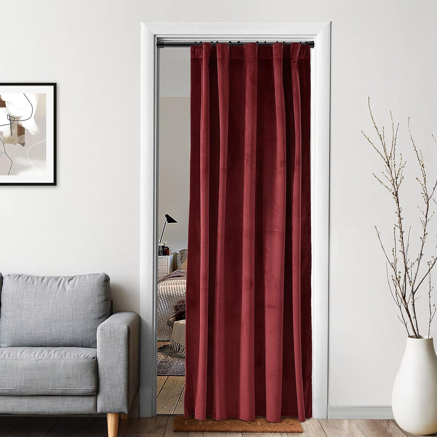 XTMYI Velvet Blackout Door Curtain Panels for Bedroom,Thermal Insulated Winter Warm Back Tab Rod Pocket Black Out Cover Doorway Curtains Privacy/Window Drapes,80 Inch Length  XTMYI TEXTILE Burgundy 52X80 