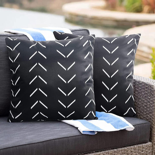 Set of 2 Boho Pillow Covers 18X18Inches Black Throw Pillow Covers Set Home Decoration Chevron Stripe Toss Throw Pillow Cover for Sofa
