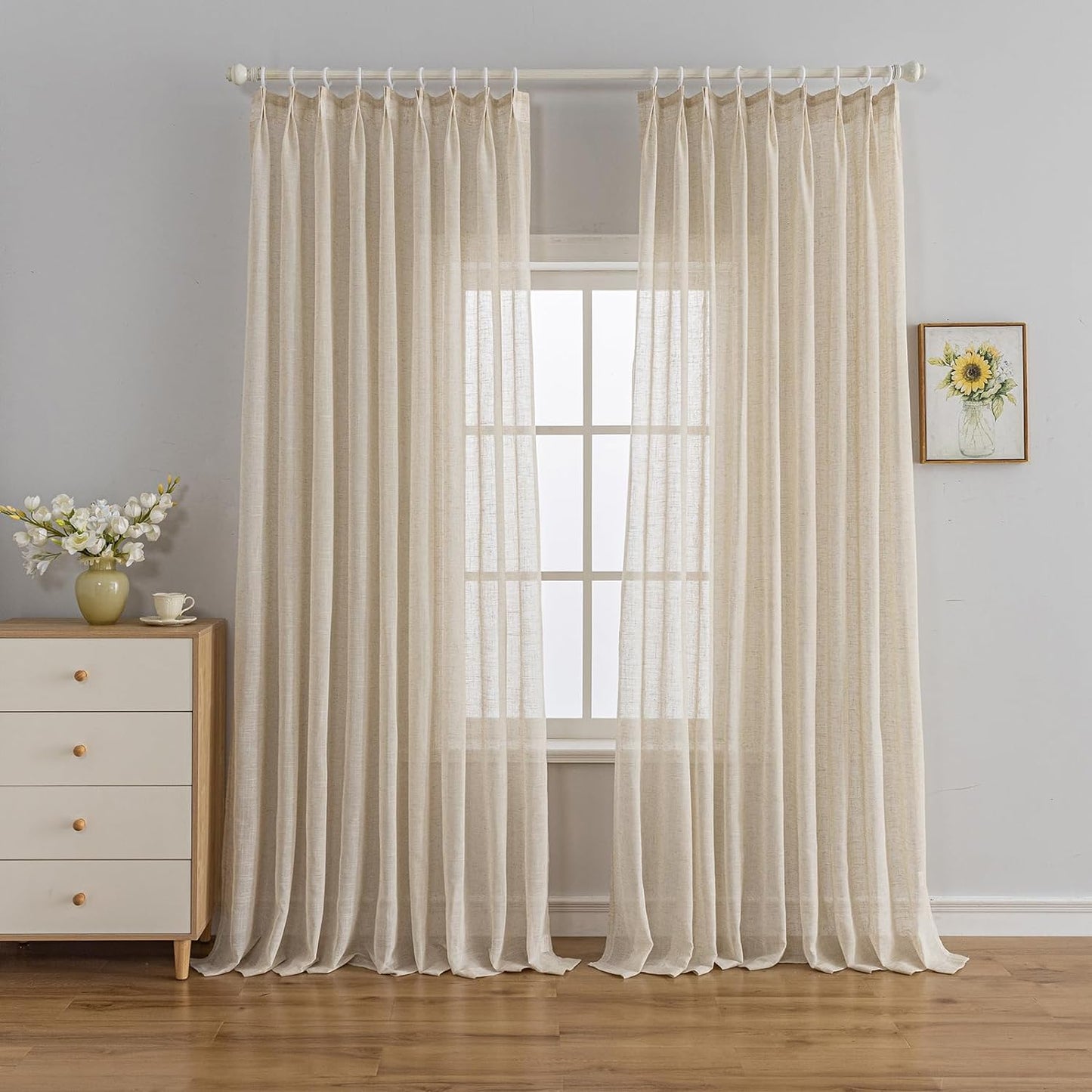 LUGOTAL Pinch Pleated Drapes 108 Inches Long 1 Panel off White Chiffon Sheer Curtains for Living Room and Bedroom Semi-Sheer Light Filtering Curtains & Drapes for Sliding Glass Door, W52 X L108  LUGOTAL Natural (W52" X L108")*1 Panel 