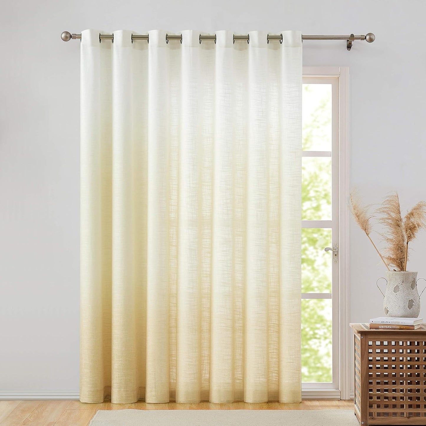 Ombre Window Door Curtain 100" Extra Wide Linen Ombre Gradient Print on Rayon Blend Fabric Treatment for Sliding Patio Door with 14 Grommets, Cream White to Light Gray, 100" X 84", 1 Panel  Central Park Yellow/ Light Gold 100" X 84" (1 Panel) 