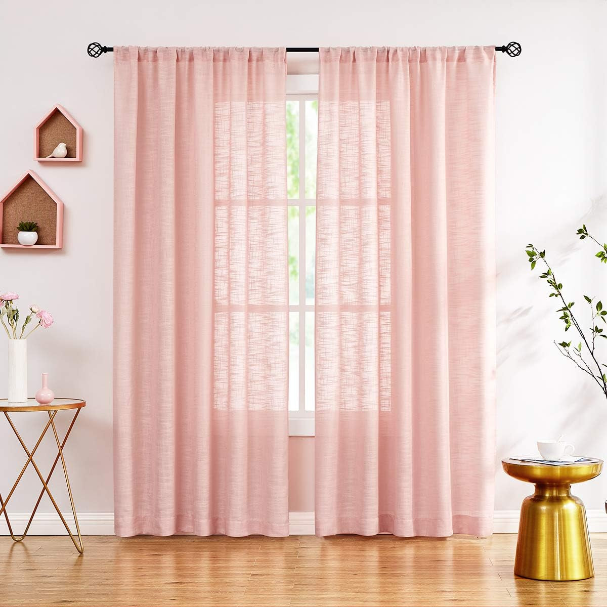 FMFUNCTEX Grey Semi-Sheer Curtains for Living Room Rich Linen Textured Rod Pocket Window Curtain Draperies for Guest Room Not See through 52”W X63”L Set of 2  Fmfunctex Coral/ Blush Pink 52" X 96" 2Pcs 