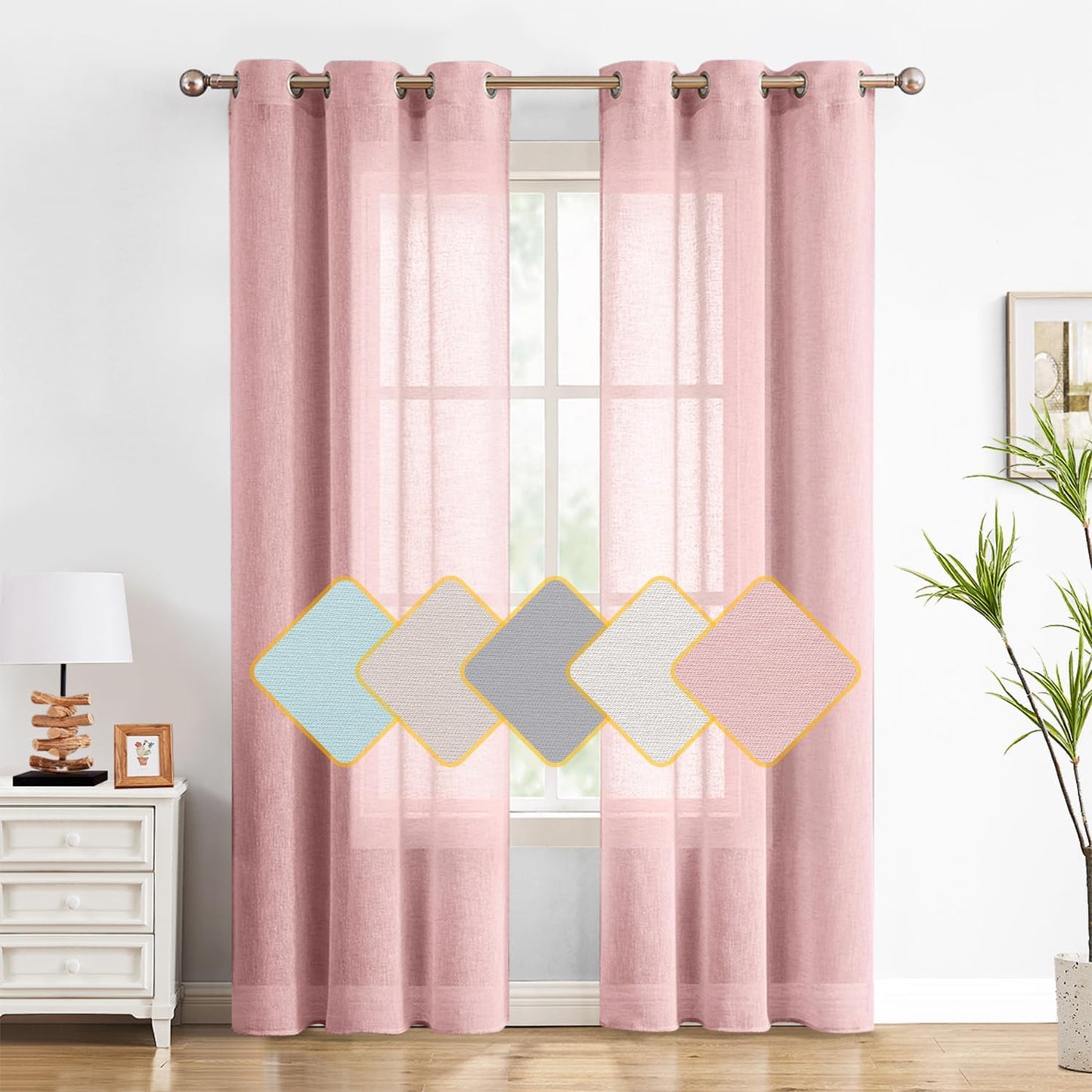 Fragrantex Linen Sheer Turquoise Curtains Panels for Bedroom 84 Inches Aqua Maldives Voile Curtain Drapes for Living Room Window Treatment Sets 2 Panels Grommet Header,40" W X 84" L  Home decor realm Blush Pink 40" X 95"X2 