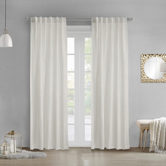 Loft Living Davos Textered Jacquard Dual Header Curtain Panel 52" X 84" in Off-White  Commonwealth Home Fashions Off-White 52" X 95" 