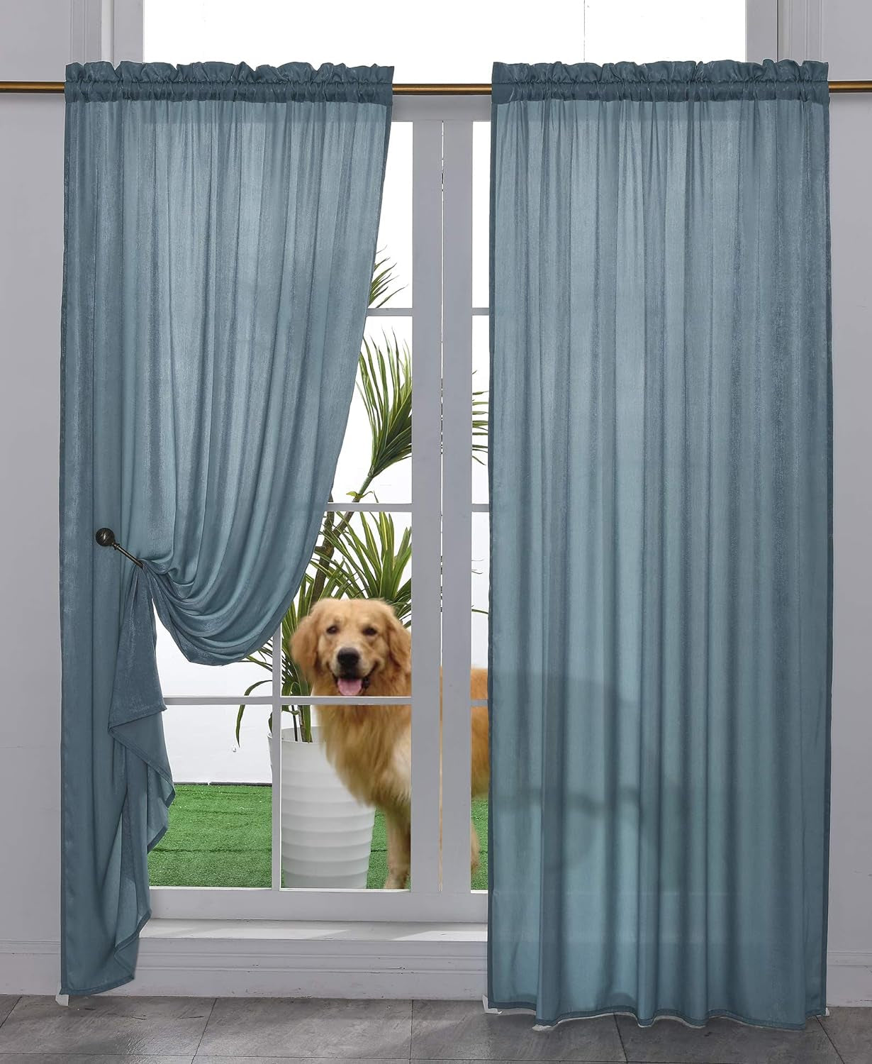 Yancorp Non-See-Through Velvet Opaque Privacy Curtains 2 Panels Drapes for Living Room Bedroom Doorway Divider Semi Sheer Curtain Kithen Window Panels (White, W52 Xl84)  Yancorp Turquoise W52" X L96" 