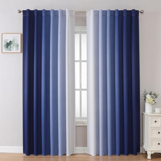 MIUCO Blackout Curtains & Drapes for Bedroom Living Room 84 Inches Long Navy Blue and White Room Darkening Ombre Curtains Rod Pocket & Back Tab Curtains Thermal Insulated Light Blocking 2 Panels Set  MIUCO Navy Blue 52W X 84L / 2 Panels 
