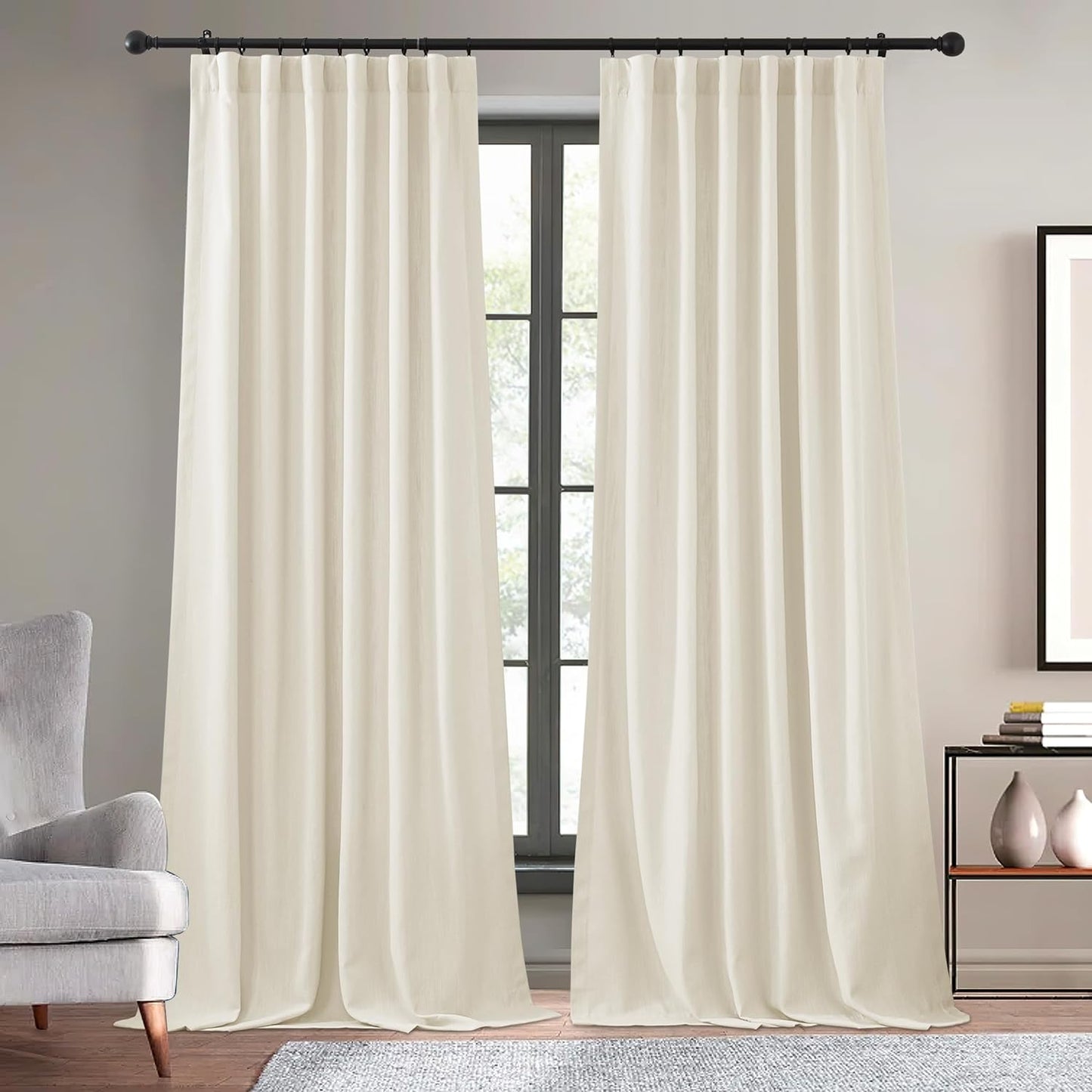 KGORGE Thick Faux Linen Weave Textured Curtains for Bedroom Light Filtering Semi Sheer Curtains Farmhouse Decor Pinch Pleated Window Drapes for Living Room, Linen, W 52" X L 96", 2 Pcs  KGORGE Linen W 52 X L 120 | Pair 