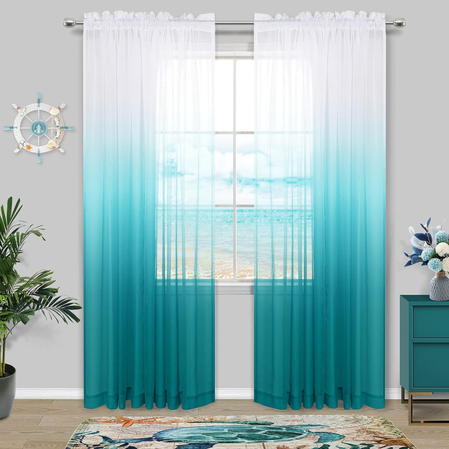 KOUFALL Sage Green Curtains 63 Inch Length for Living Room,2 Panel Set Rod Pocket Boho Curtains for Bedroom 63 Inches Long  KOUFALL TEXTILE Teal 52X84 