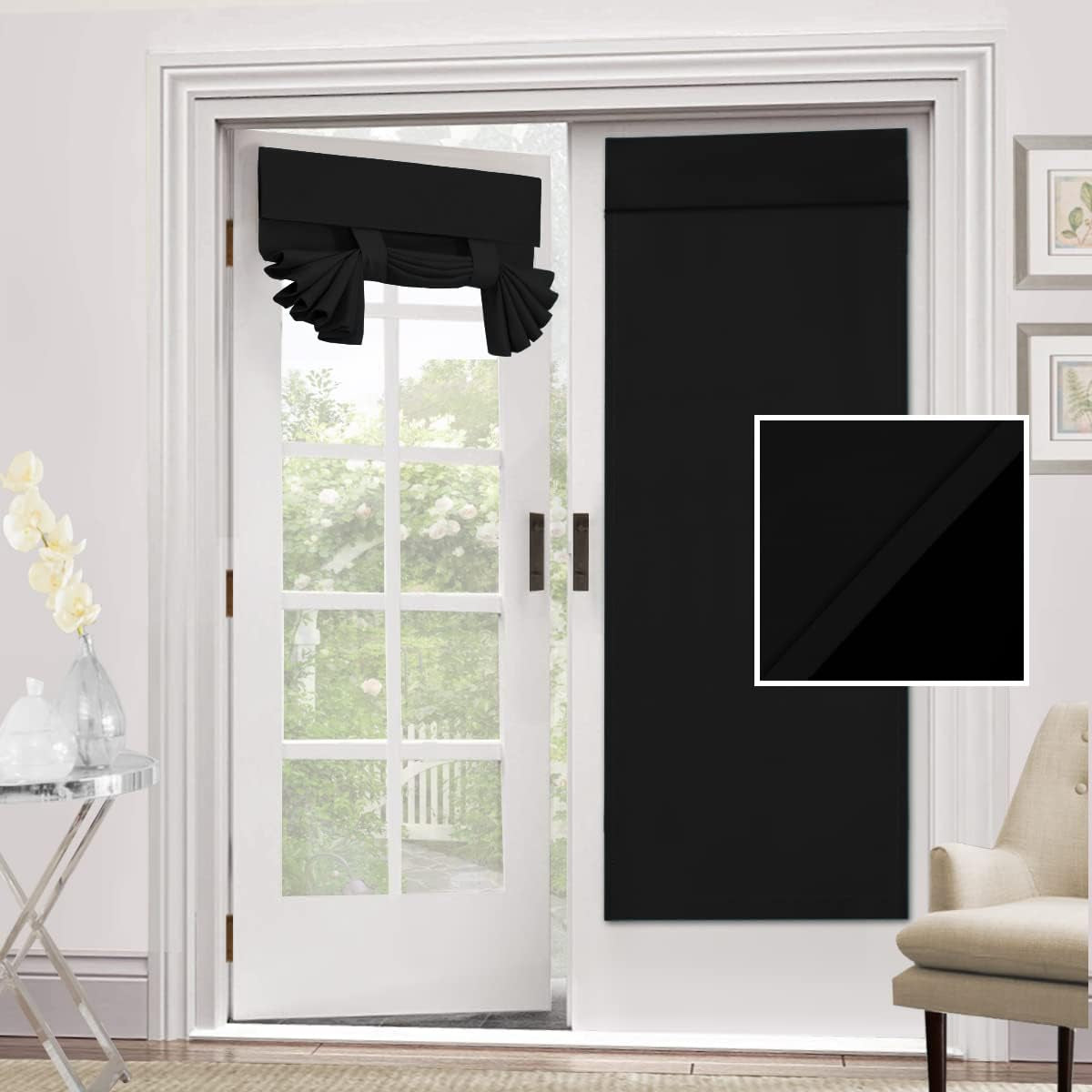 H.VERSAILTEX 100% Blackout Door Curtain - Small French Door Curtains for Doors Window, Thermal Insulated Adhesive Tricia Door Curtain, 26X40 Inches, 1 Panel, Pumice Stone  H.VERSAILTEX Jet Black 26"W X 68"L 