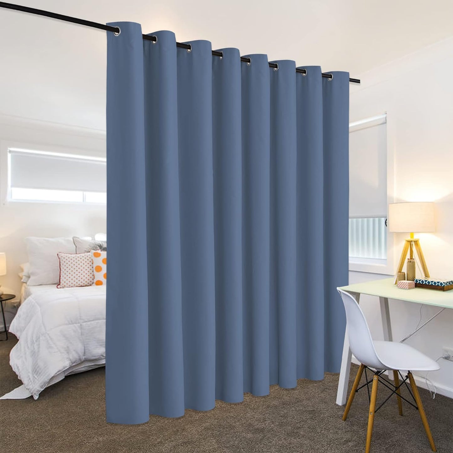 RYB HOME Room Divider Curtains - Privacy Blackout Thermal Insulating Large Window Curtains for Backdrop Patio Sliding Glass Door Operable Patitions, W 15Ft X L 9Ft, Stone Blue, 1 Panel  RYB HOME   