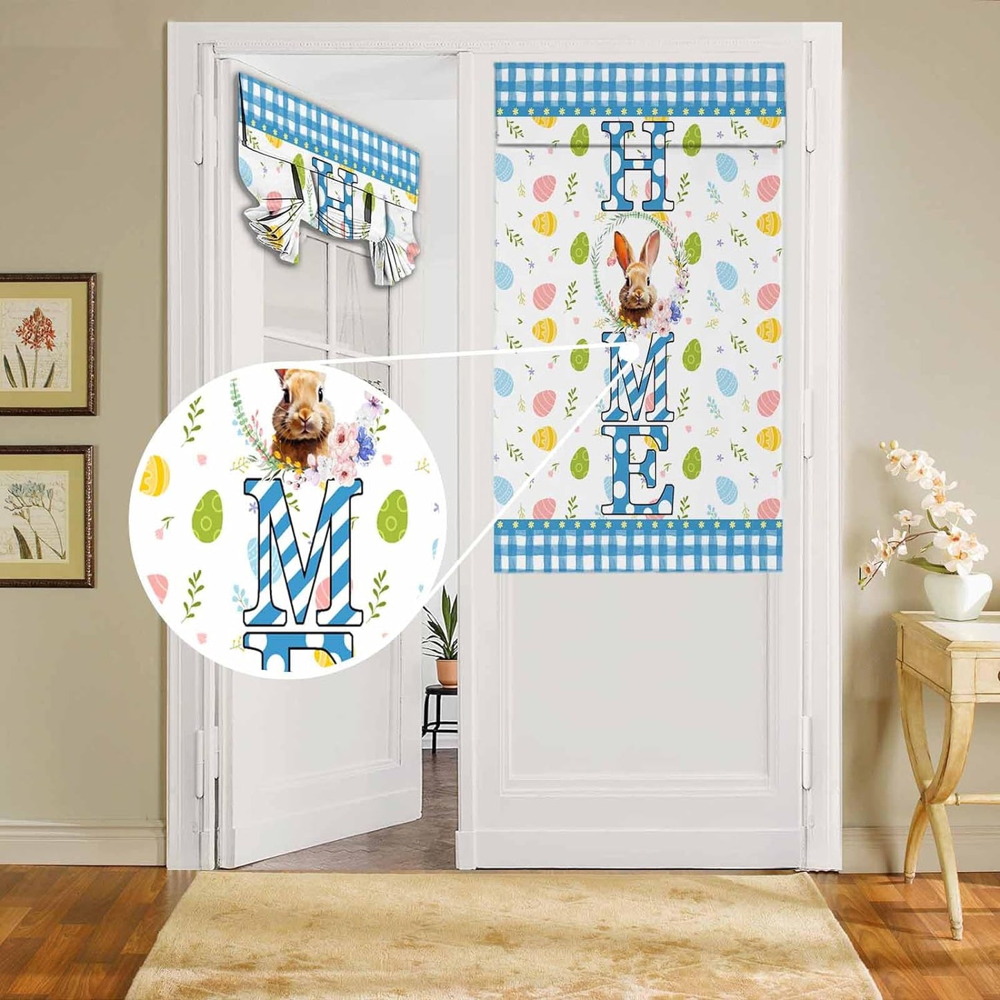 BEMIGO Door Curtains for Door Windows, Vintage Wooden Door Window Curtains for French Glass Door, Privacy Thermal Insulated Tie up Door Shades, Farmhouse Colorful Small Window Curtains 26 X 42 Inch  BEMIGO Blue Easter 42.00" X 26.00" 