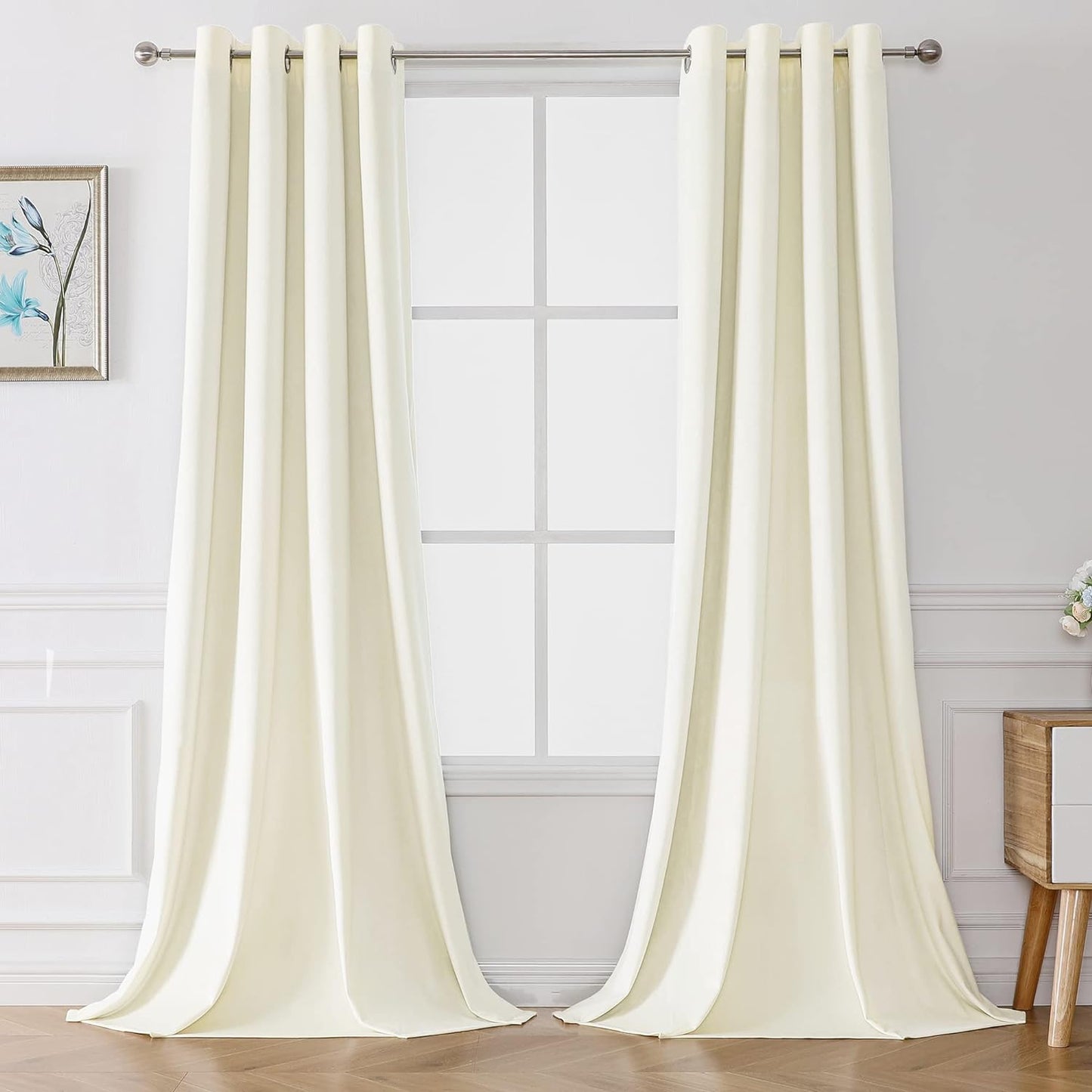 Victree Velvet Curtains for Bedroom, Blackout Curtains 52 X 84 Inch Length - Room Darkening Sun Light Blocking Grommet Window Drapes for Living Room, 2 Panels, Navy  Victree Cream 52 X 108 Inches 