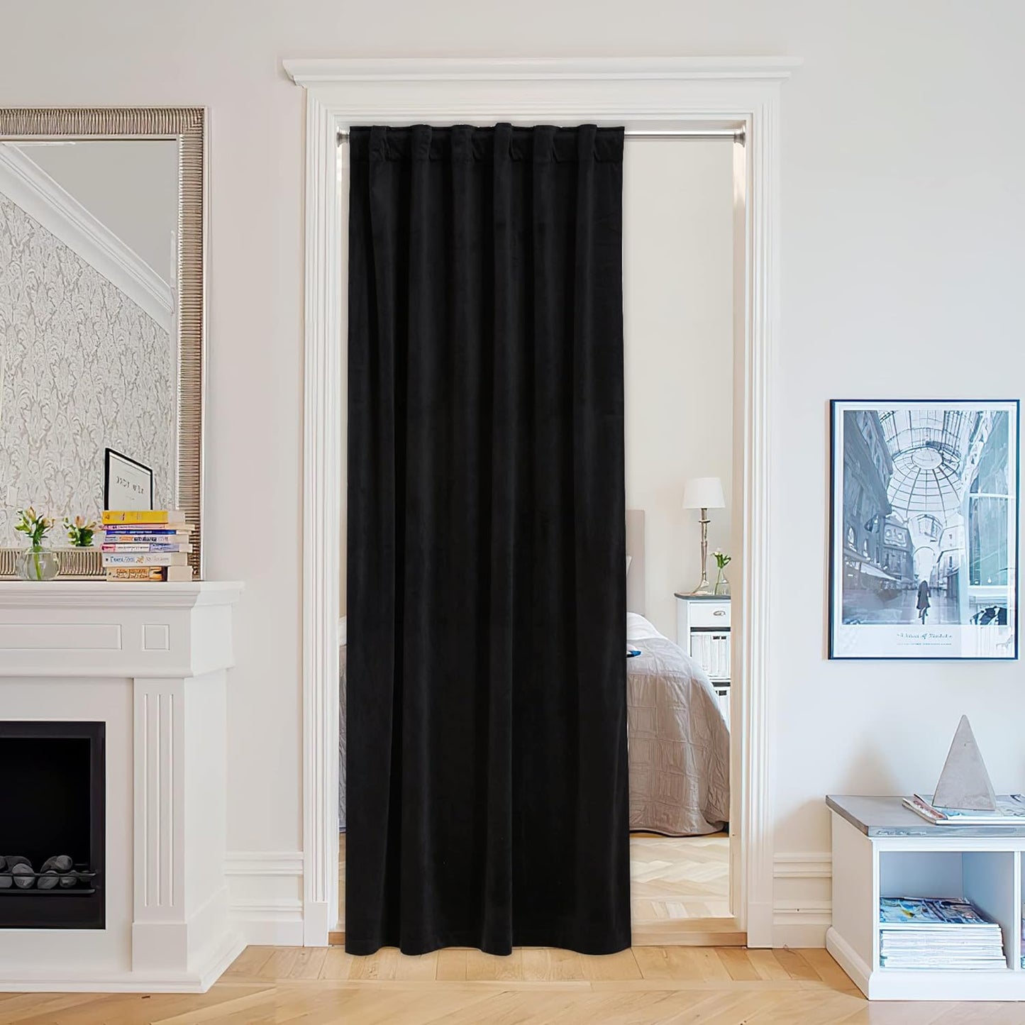 Stangh Navy Blue Velvet Curtains 96 Inches Long for Living Room, Luxury Blackout Sliding Door Curtains Thermal Insulated Window Drapes for Bedroom, W52 X L96 Inches, 1 Panel  StangH Black W52 X L80 