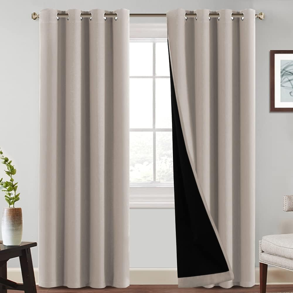 Princedeco 100% Blackout Curtains 84 Inches Long Pair of Energy Smart & Noise Blocking Out Drapes for Baby Room Window Thermal Insulated Guest Room Lined Window Dressing(Desert Sage, 52 Inches Wide)  PrinceDeco Light Taupe 52"W X84"L 