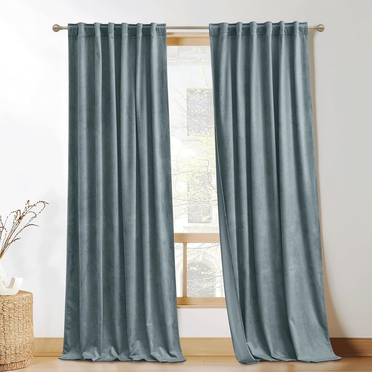 KGORGE Green Velvet Curtains 84 Inches Super Soft Room Darkening Thermal Insulating Window Curtains & Drapes for Bedroom Living Room Backdrop Holiday Christmas Decor, Hunter Green, W 52 X L 84, 2 Pcs  KGORGE Stone Blue W 52 X L 96 