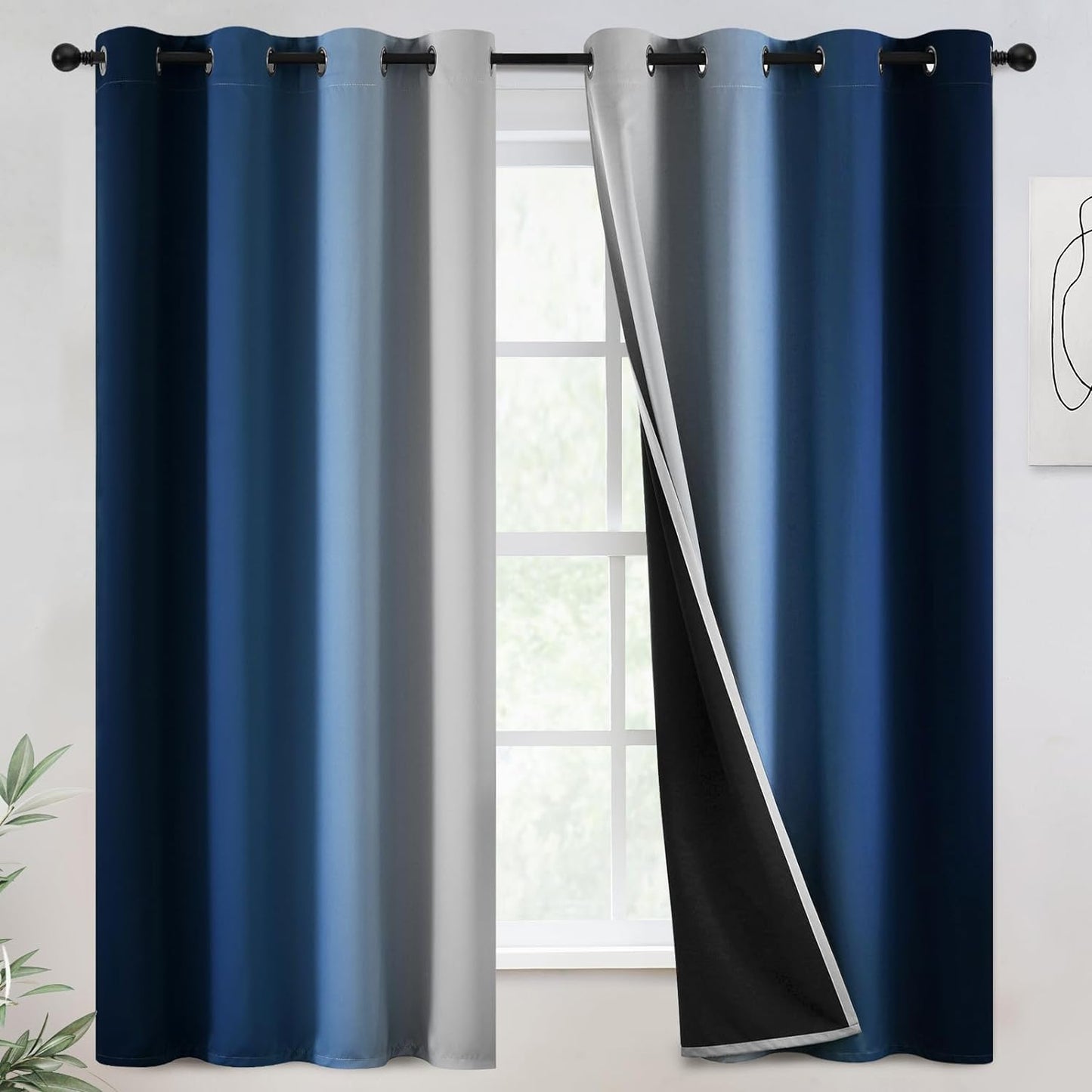 COSVIYA 100% Blackout Curtains & Drapes Ombre Purple Curtains 63 Inch Length 2 Panels,Full Room Darkening Grommet Gradient Insulated Thermal Window Curtains for Bedroom/Living Room,52X63 Inches  COSVIYA Blue To Greyish White 52W X 63L 