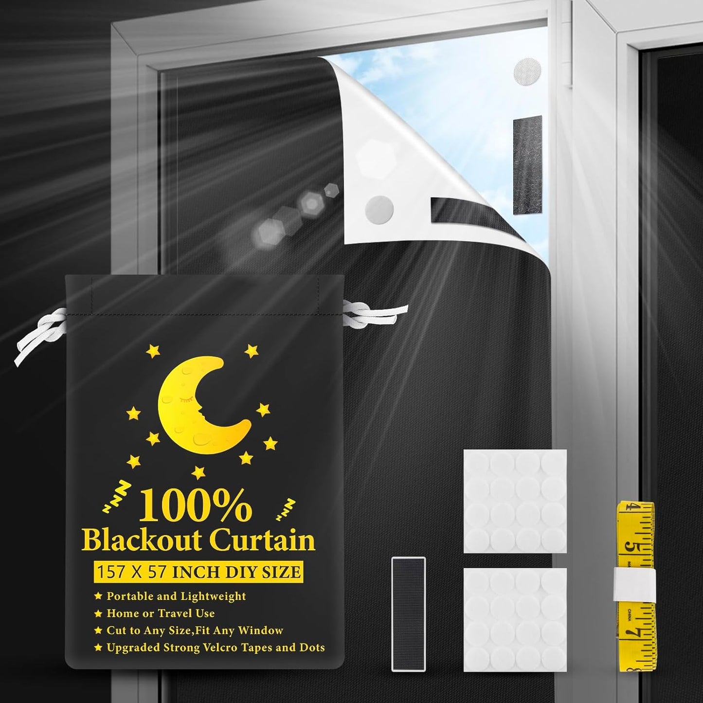 Portable Blackout Curtains, 57"X 39" Blackout Shades for Windows 100% Black Out Temporary Blackout Blinds for Bedroom Baby Nursery Window Travel Dorm Room  YOOMINI 157" X 57"  