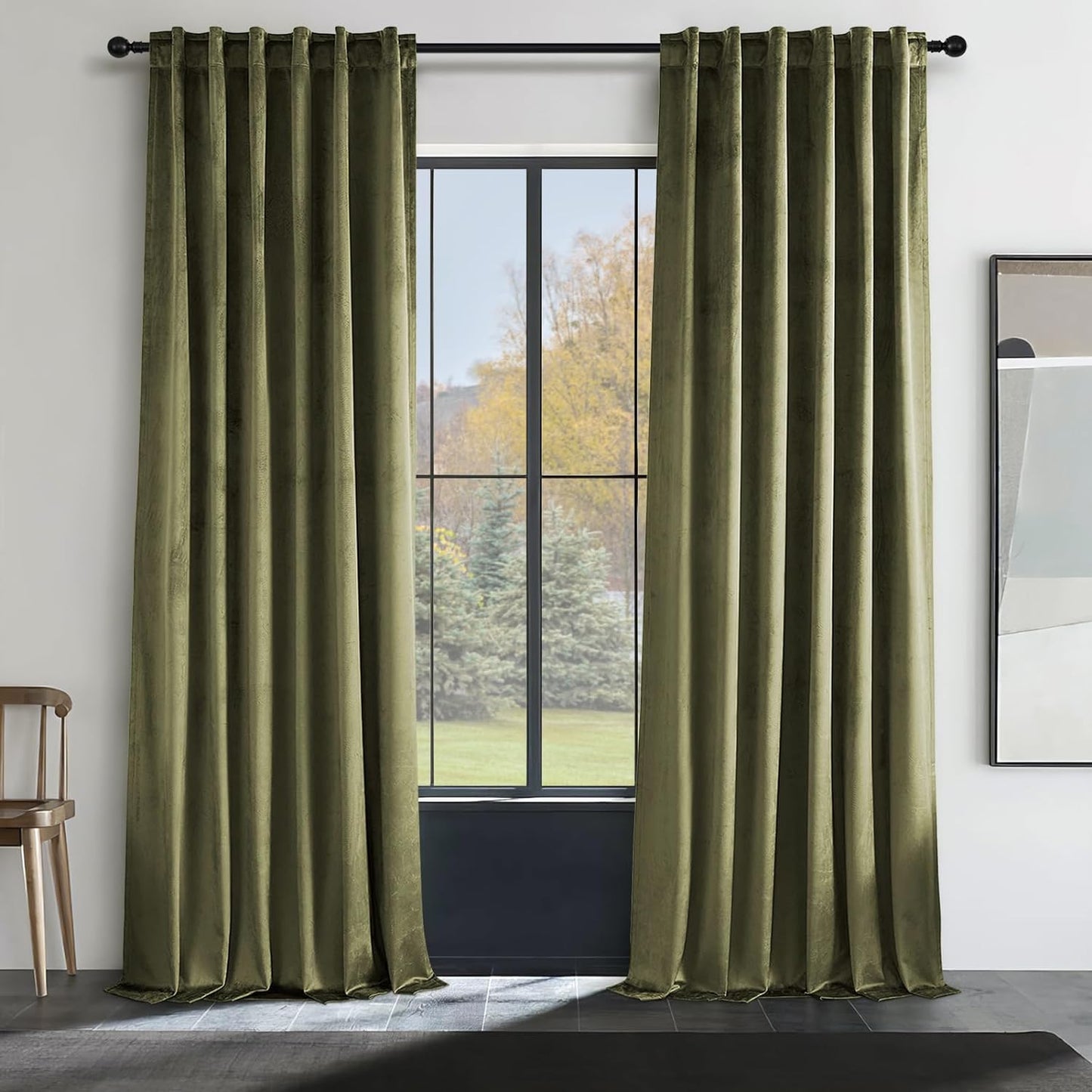 Topfinel Olive Green Velvet Curtains 84 Inches Long for Living Room,Blackout Thermal Insulated Curtains for Bedroom,Back Tab Modern Window Treatment for Living Room,52X84 Inch Length,Olive Green  Top Fine Olive Green 52" X 80" 