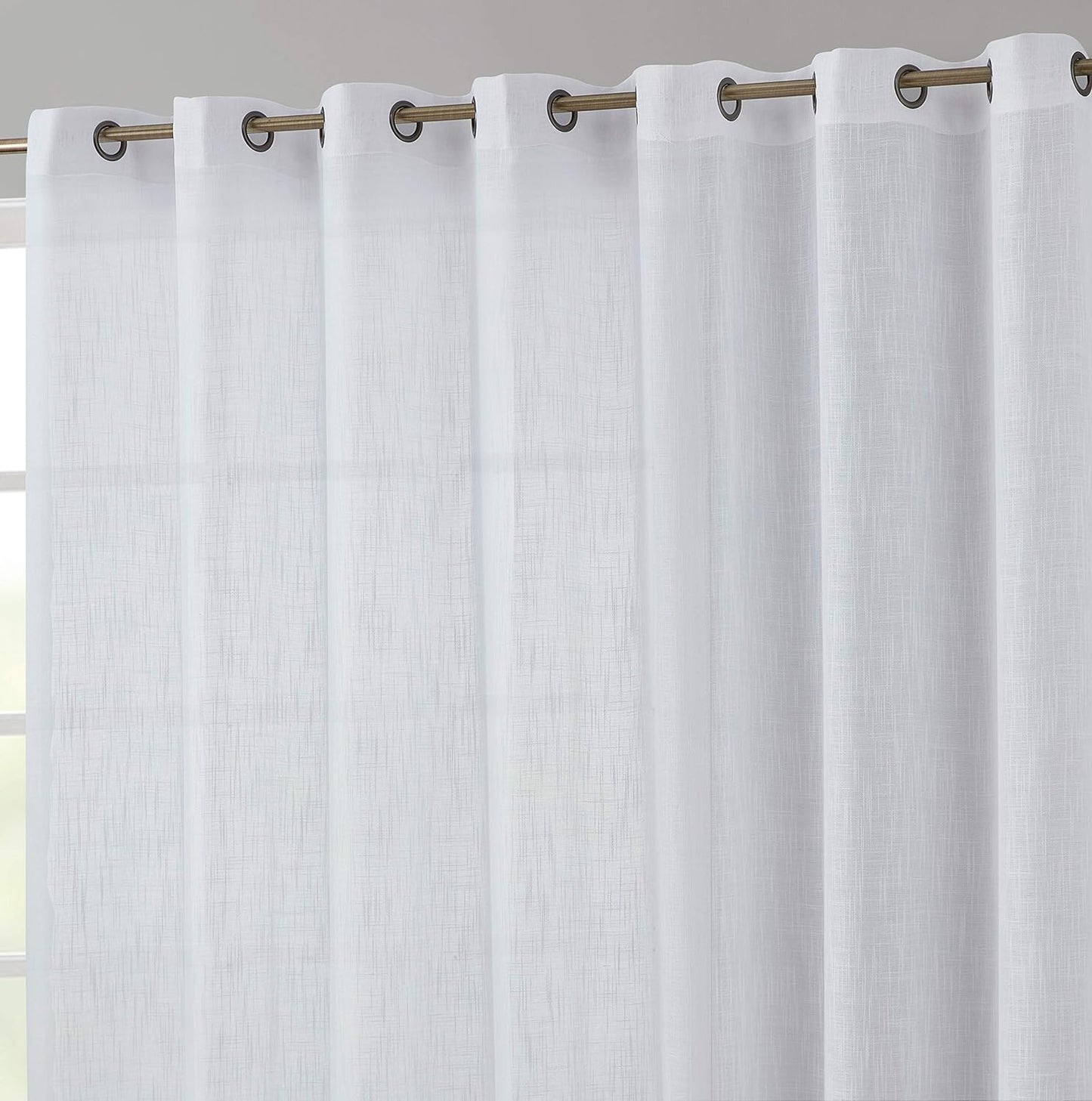 HLC.ME Faux Linen Semi Sheer Extra Wide Light Filtering Patio Door Grommet Curtain Panel for Sliding Glass Doors - White - 100 W X 84 Inch Long  HLC.ME White 100 W X 84 L 