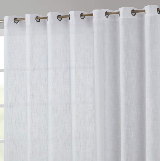 HLC.ME Faux Linen Semi Sheer Extra Wide Light Filtering Patio Door Grommet Curtain Panel for Sliding Glass Doors - White - 100 W X 84 Inch Long  HLC.ME White 100 W X 84 L 